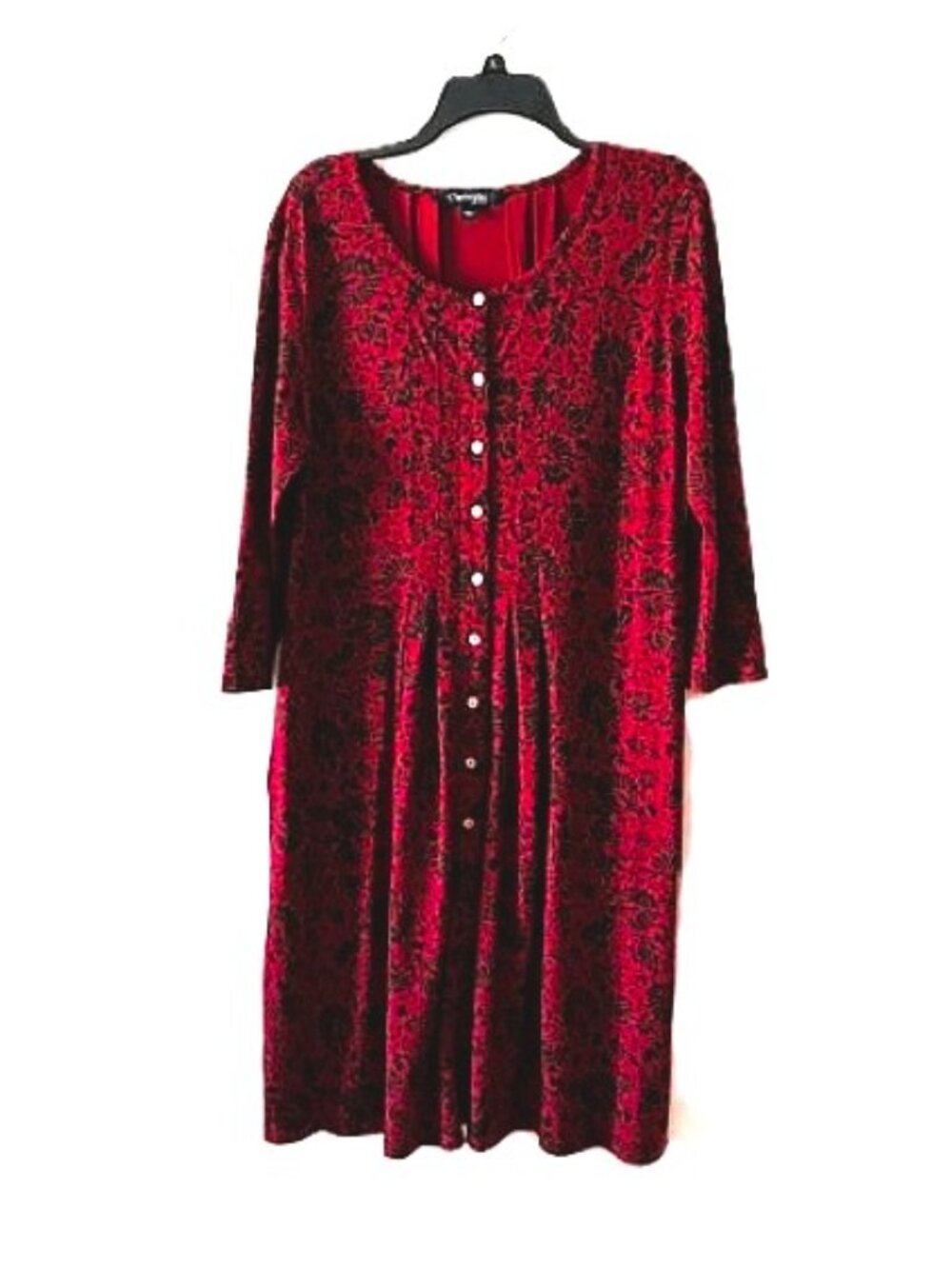 Chadwicks Red and Black Paisley Dress with 3/4 Sleeves and Side Pockets